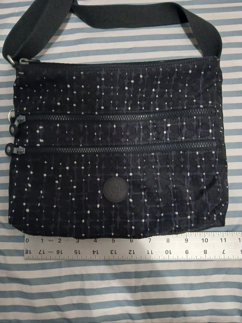 Kipling Dark Gray Crossbody Bag with White Polka Dots. Medium Sized.